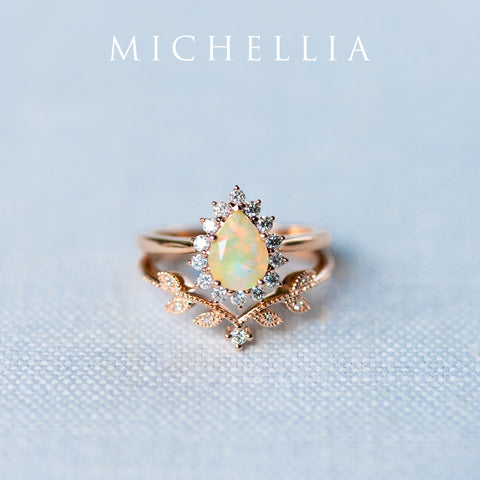[Camellia] Vintage Bloom Pear Cut Ring in Opal Women's Ring michelliafinejewelry   