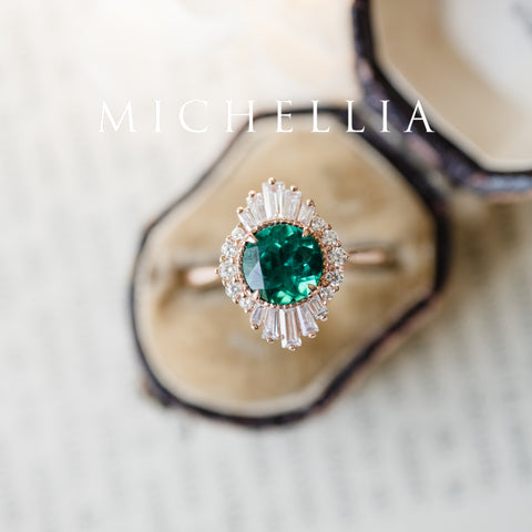 [Georgiana] Vintage Deco Duchess Ring in Lab Emerald Women's Ring michelliafinejewelry   