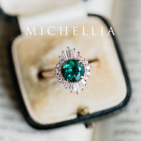 [Georgiana] Vintage Deco Duchess Ring in Lab Emerald Women's Ring michelliafinejewelry   