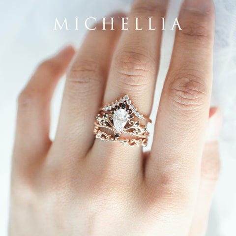 [Reinette] Empress Crown Pear Cut Ring in Morganite Women's Ring michelliafinejewelry   