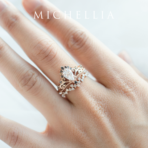 [Reinette] Empress Crown Pear Cut Ring in Morganite Women's Ring michelliafinejewelry   