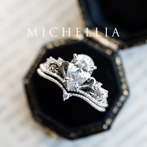[Veronica] Vintage Crown Pear Engagement Ring in Diamond / Moissanite Women's Ring michelliafinejewelry   