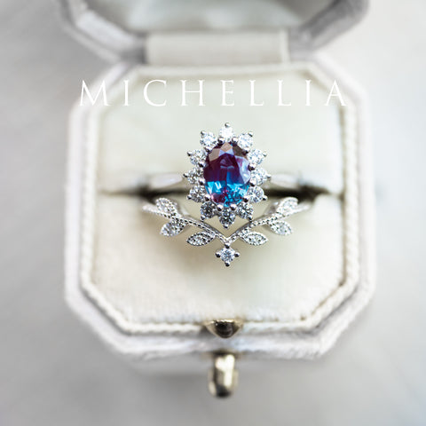 [Julianne] Vintage Bloom Oval Cut Ring in Lab Alexandrite Women's Ring michelliafinejewelry   