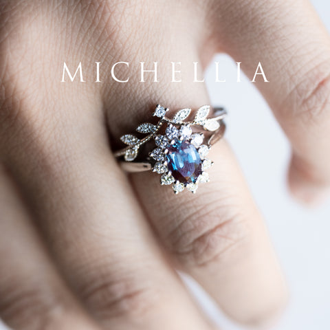 [Julianne] Vintage Bloom Oval Cut Ring in Lab Alexandrite Women's Ring michelliafinejewelry   
