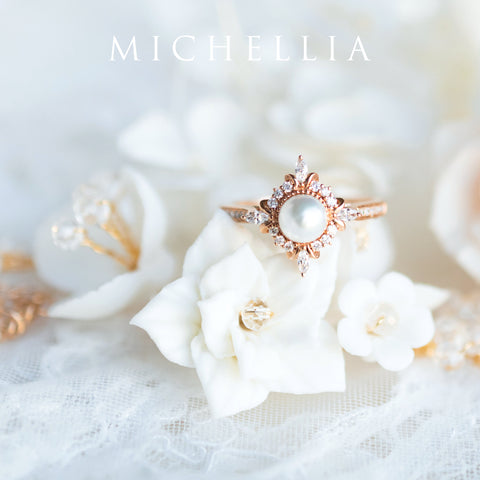 [Astrid] Art Deco Petite Ring in Akoya Pearl Women's Ring michelliafinejewelry   