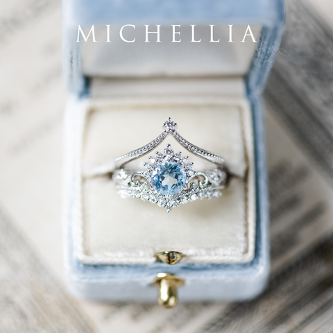 [Theia] Heirloom Crown Engagement Ring in Aquamarine Women's Ring michelliafinejewelry   