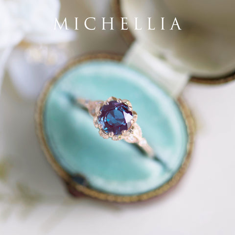 [Evanthe] Vintage Floral Engagement Ring in Lab Alexandrite Women's Ring michelliafinejewelry   