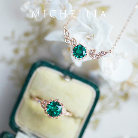 [Evanthe] Vintage Floral Engagement Ring in Emerald Women's Ring michelliafinejewelry   