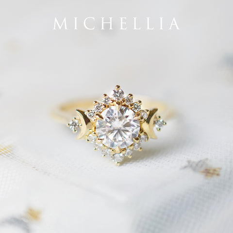 [Selene] Moon Goddess Engagement Ring in Diamond / Moissanite Women's Ring michelliafinejewelry