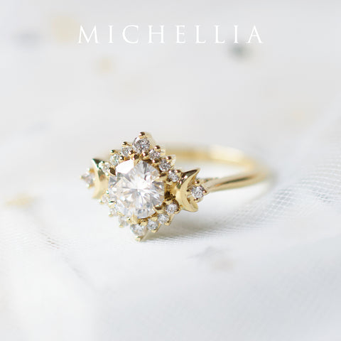 [Selene] Moon Goddess Engagement Ring in Diamond / Moissanite Women's Ring michelliafinejewelry