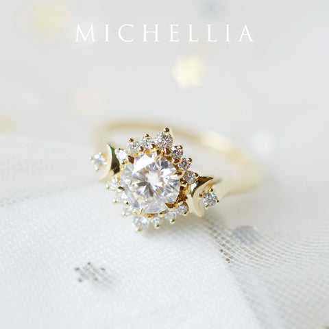 [Selene] Moon Goddess Engagement Ring in Diamond / Moissanite Women's Ring michelliafinejewelry