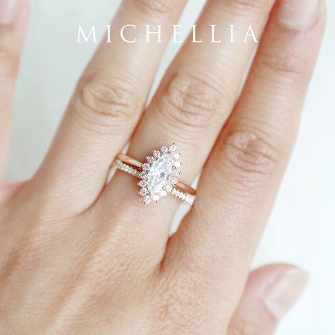 [Helena] Vintage Bloom Marquise Cut Ring in Morganite Women's Ring michelliafinejewelry   