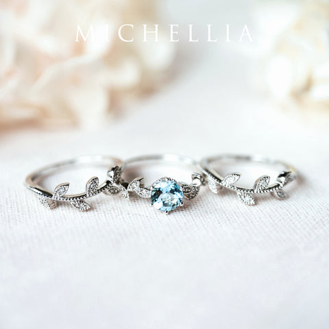 [Dahlia] Petite Floral Engagement Ring in Aquamarine Women's Ring michelliafinejewelry   