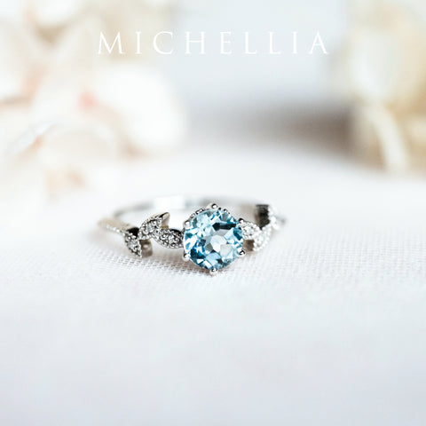 [Dahlia] Petite Floral Engagement Ring in Aquamarine Women's Ring michelliafinejewelry   