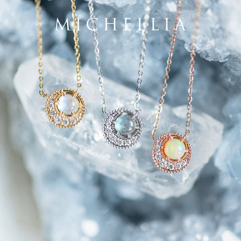 [Luna] Crescent Moon Necklace in Australian Opal Necklace michelliafinejewelry   