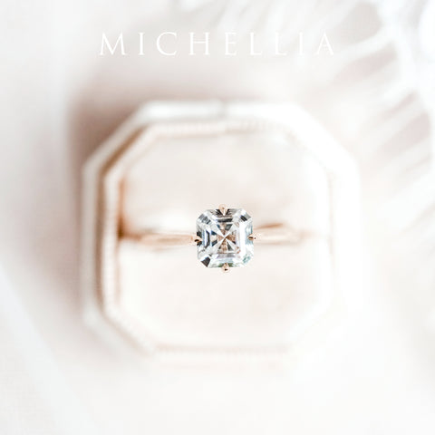 [Ottavia] Vintage Solitaire Asscher Cut Engagement Ring in Diamond / Moissanite Women's Ring michelliafinejewelry   
