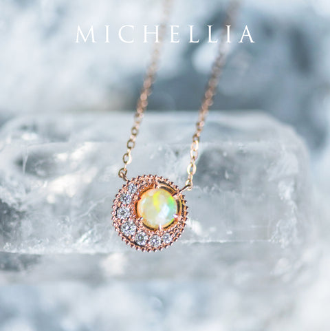 [Luna] Crescent Moon Necklace in Australian Opal Necklace michelliafinejewelry   