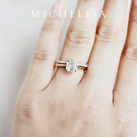[Ottavia] Vintage Solitaire Asscher Cut Engagement Ring in Diamond / Moissanite Women's Ring michelliafinejewelry   