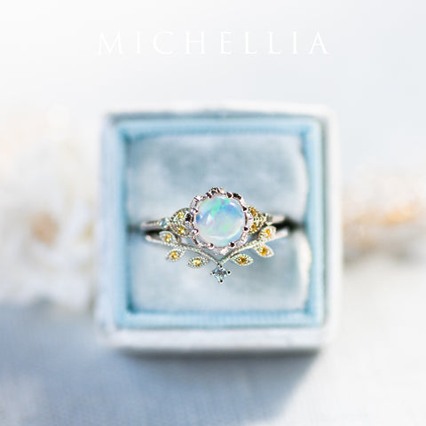 [Evanthe] Vintage Floral Engagement Ring in Opal Women's Ring michelliafinejewelry   