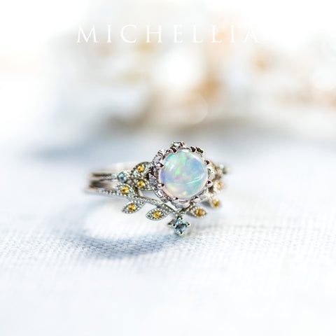 [Evanthe] Vintage Floral Engagement Ring in Opal Women's Ring michelliafinejewelry   