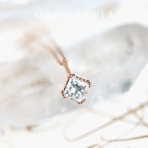 [Astoria] Fluer De Lis Princess Cut Necklace in Moissanite Necklace michelliafinejewelry   