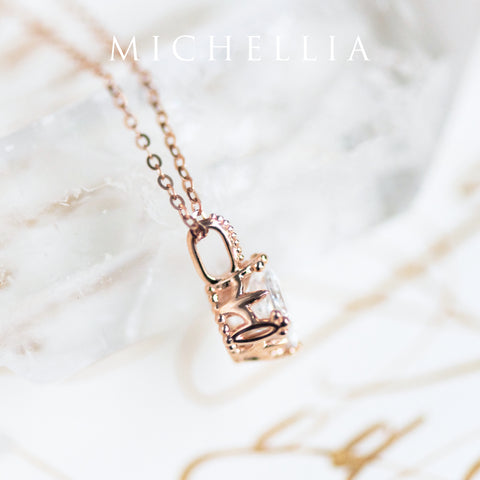 [Astoria] Fluer De Lis Princess Cut Necklace in Moissanite Necklace michelliafinejewelry   