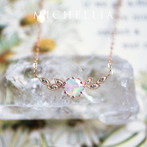 [Dahlia] Floral Leaf Necklace in Opal Necklace michelliafinejewelry   
