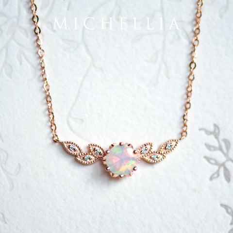 [Dahlia] Floral Leaf Necklace in Opal Necklace michelliafinejewelry   