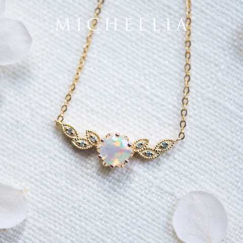 [Dahlia] Floral Leaf Necklace in Opal Necklace michelliafinejewelry   