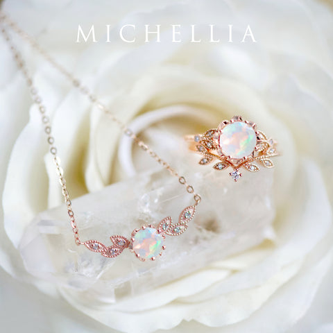 [Dahlia] Floral Leaf Necklace in Opal Necklace michelliafinejewelry   