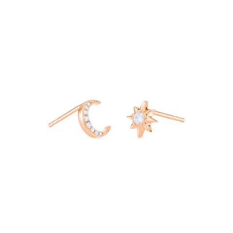 [Divina] Diamond Moon and Star Solid Gold Earrings Earrings michelliafinejewelry   