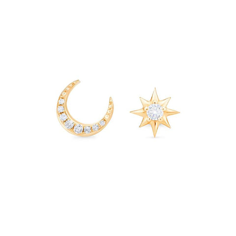 [Divina] Diamond Moon and Star Solid Gold Earrings Earrings michelliafinejewelry   