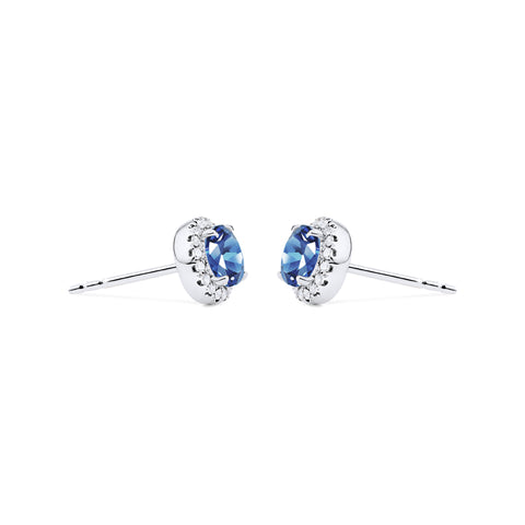 [Nova] Petite Halo Diamond Earrings in Lab Blue Sapphire Earrings michelliafinejewelry   