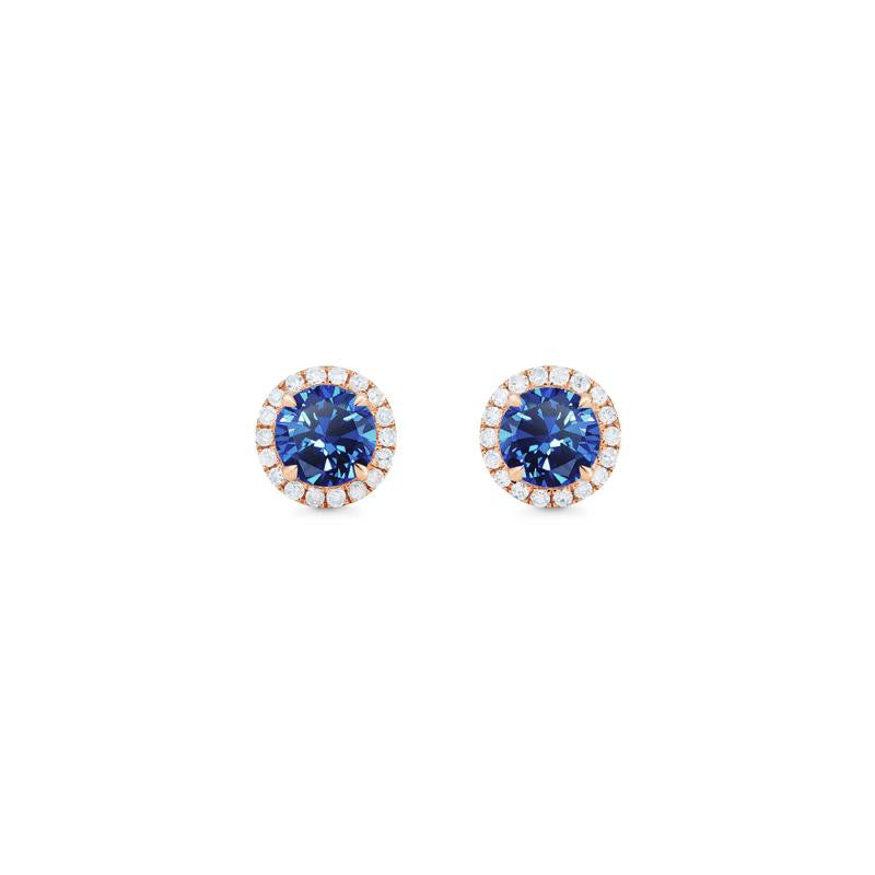 [Nova] Petite Halo Diamond Earrings in Lab Blue Sapphire Earrings michelliafinejewelry   