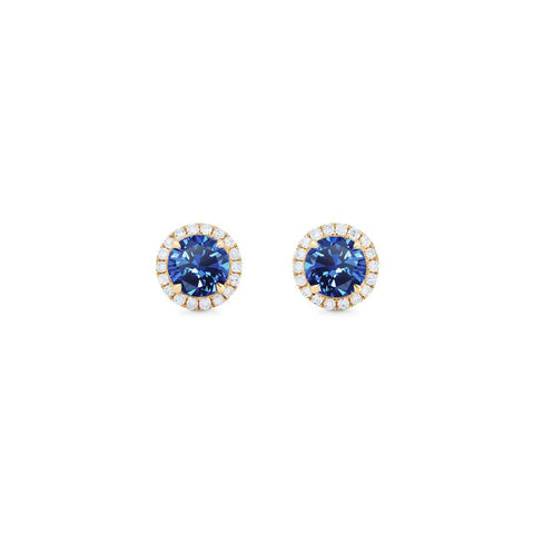 [Nova] Petite Halo Diamond Earrings in Lab Blue Sapphire Earrings michelliafinejewelry   
