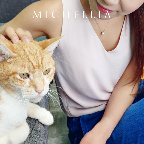 [Snow] White Pearl and Diamond Cat Necklace Necklace michelliafinejewelry   