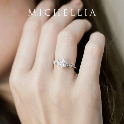 [Dahlia] Petite Floral Engagement Ring in Diamond / Moissanite Women's Ring michelliafinejewelry   