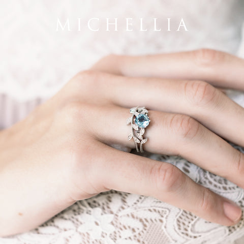 [Dahlia] Petite Floral Engagement Ring in Aquamarine Women's Ring michelliafinejewelry   
