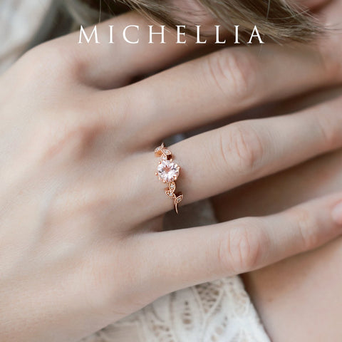 [Dahlia] Petite Floral Engagement Ring in Morganite Women's Ring michelliafinejewelry   