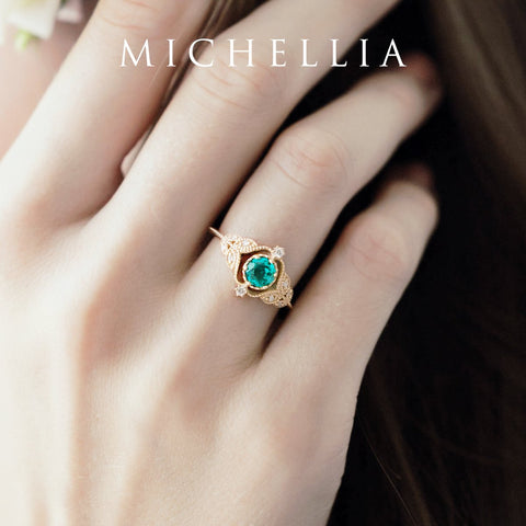 [Adeline] Vintage Rose Ring in Lab Emerald Women's Ring michelliafinejewelry   