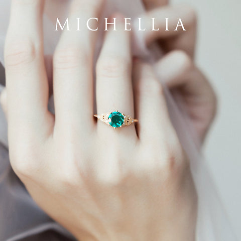 [Kerensa] Classic Floral Engagement Ring in Lab Emerald Women's Ring michelliafinejewelry