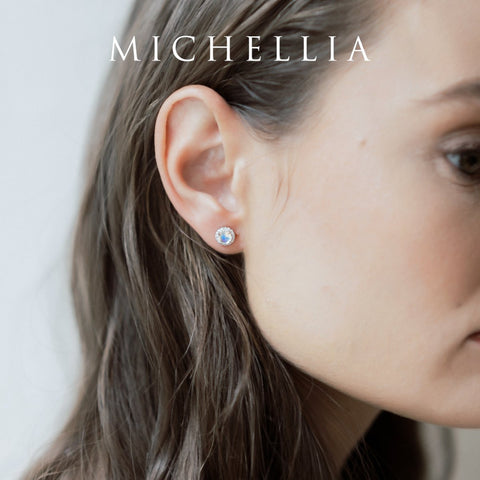 [Nova] Petite Halo Diamond Earrings in Aquamarine Earrings michelliafinejewelry   
