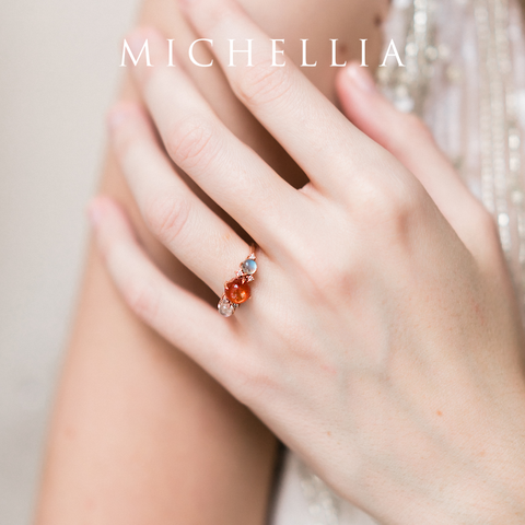 [Celestine] Interstellar Three Stone Ring in Sunstone, Moonstone, and Labradorite Women's Ring michelliafinejewelry