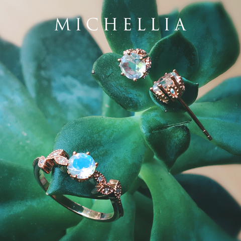 [Dahlia] Petite Floral Engagement Ring in Moonstone Women's Ring michelliafinejewelry   