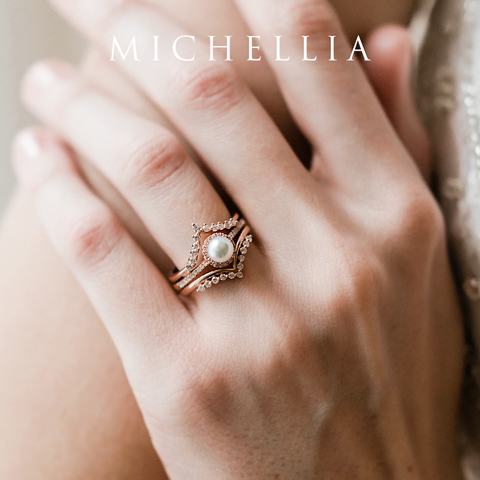 [Nova] Petite Halo Diamond Ring in Akoya Pearl Women's Ring michelliafinejewelry   