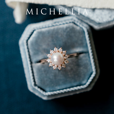 [Rosalie] Vintage Bloom Ring in Akoya Pearl Women's Ring michelliafinejewelry