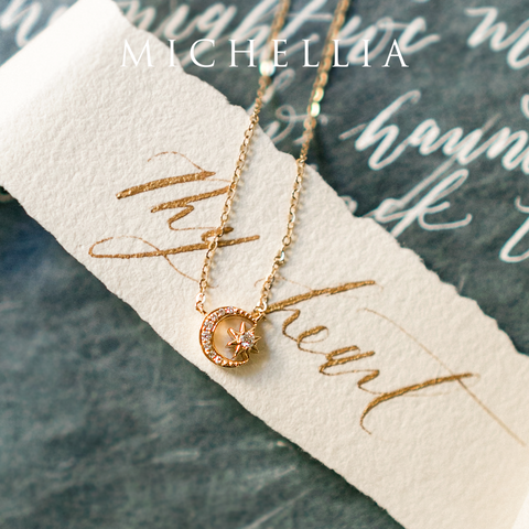 [Divina] Diamond Moon and Star Necklace Necklace michelliafinejewelry   