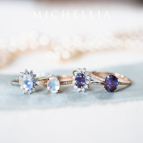 [Julianne] Vintage Bloom Oval Cut Ring in Lab Blue Sapphire Women's Ring michelliafinejewelry   