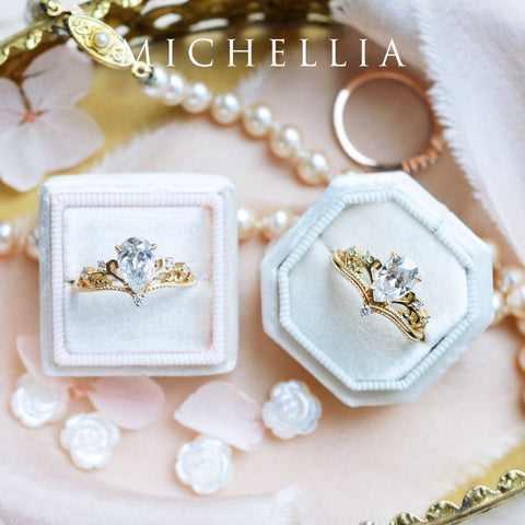 [Veronica] Vintage Crown Pear Engagement Ring in Diamond / Moissanite Women's Ring michelliafinejewelry   