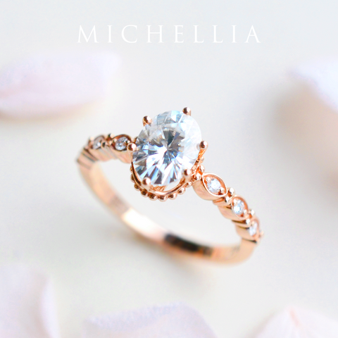 [Evelina] Vintage Classic Crown Oval Engagement Ring in Diamond / Moissanite Women's Ring michelliafinejewelry   